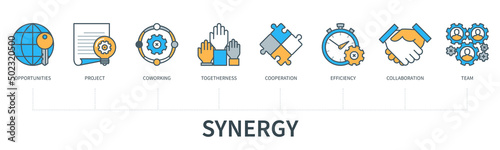 Synergy infographics in minimal flat line style
