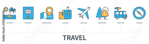 Travel infographics in minimal flat line style