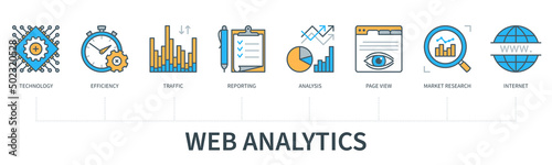Web analytics infographics in minimal flat line style