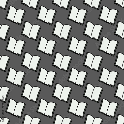 Seamless book vector pattern. Colored books background. Doodle vector book pattern on grey background