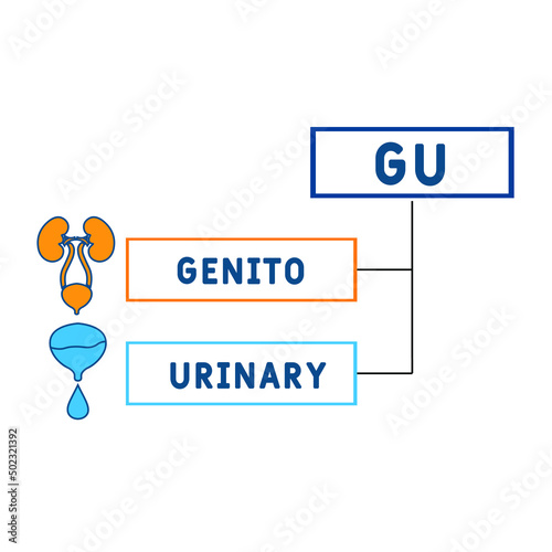 GU - Genitourinary acronym. medical concept background.  vector illustration concept with keywords and icons. lettering illustration with icons for web banner, flyer, landing 