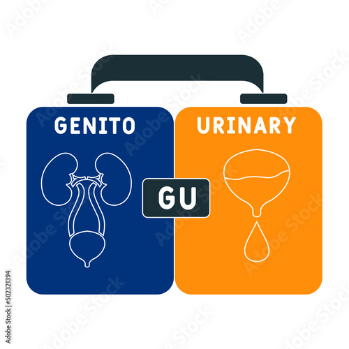 GU - Genitourinary acronym. medical concept background.  vector illustration concept with keywords and icons. lettering illustration with icons for web banner, flyer, landing 