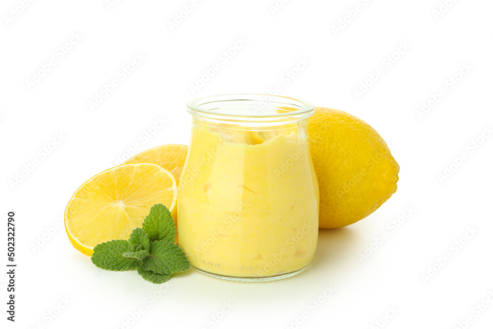 Concept of tasty food, lemon curd, isolated on white background Concept of tasty food, lemon curd, isolated on white background