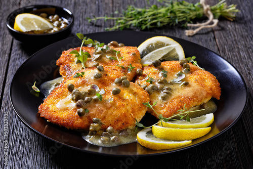 chicken piccata with lemon capers butter sauce photo