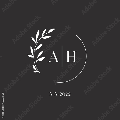 Letter AH wedding monogram logo design template