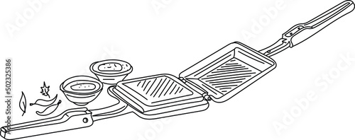 Outline sketch drawing of Indian Bread toast, line art illustration vector silhouette logo of bread toaster