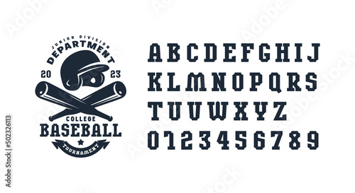 Slab serif font in sport style and baseball emblem