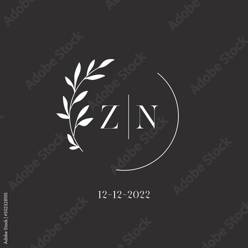Letter ZN wedding monogram logo design template