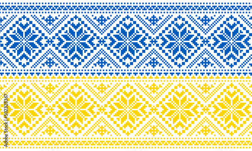 Fotografia Ukrainian embroidered ornament in the national colors of the flag of Ukraine