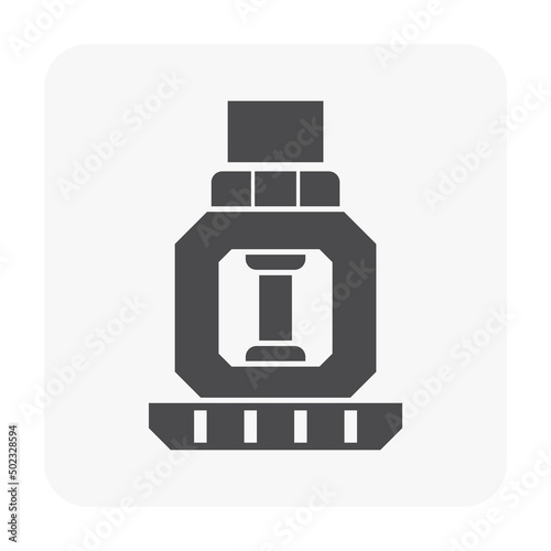 Fire sprinkler head vector icon with liquid in glass bulb. Ceiling extinguisher, security tool in fire alarm system to automatic heat detector, firefighting, suppression fire by spray water for safety