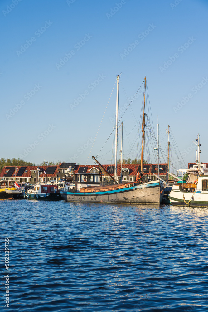 City port with yachts in Groningen, Netherlands