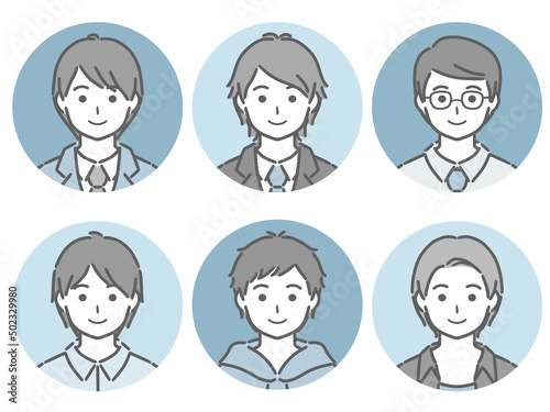 若い男性の丸アイコンセット