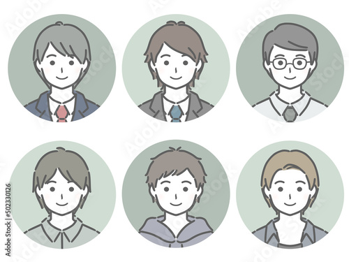 若い男性の丸アイコンセット