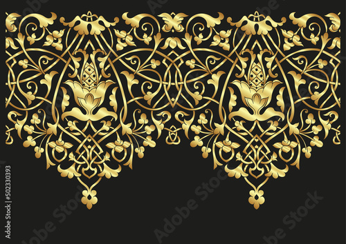 Byzantine traditional historical floral motifs, pattern. Clip art, set of elements for design Vector illustration in gold and black