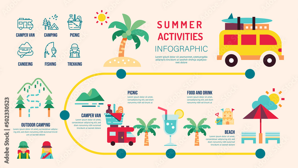 Summer activities infographic design template. design Vector.