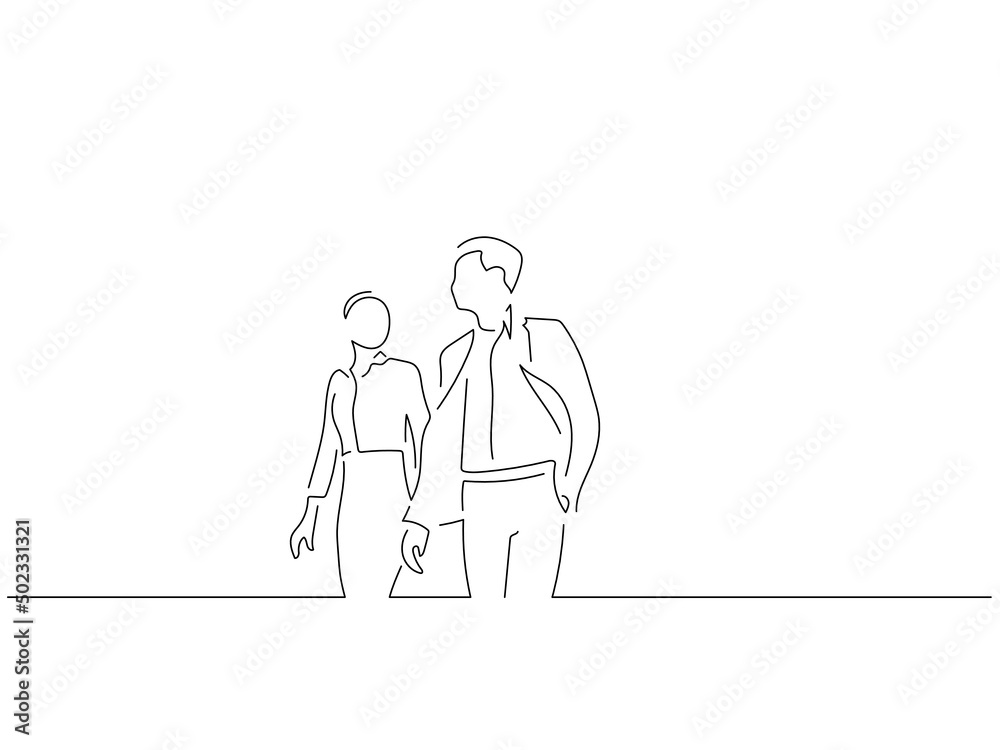 Company work team in line art drawing style. Composition of a group of business people doing their job. Black linear sketch isolated on white background. Vector illustration design.