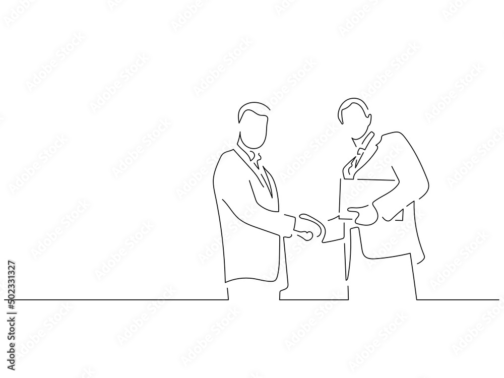 Company work team in line art drawing style. Composition of a group of business people doing their job. Black linear sketch isolated on white background. Vector illustration design.