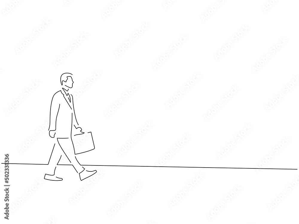 Company businessman in line art drawing style. Composition of worker man. Black linear sketch isolated on white background. Vector illustration design.