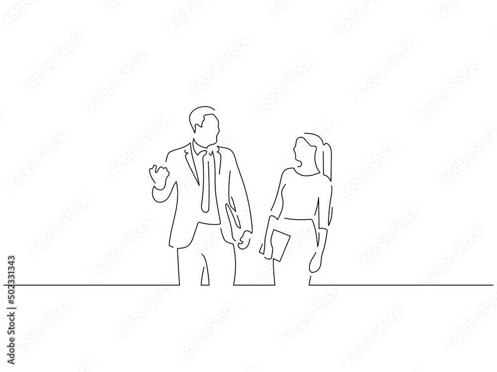 Company work team in line art drawing style. Composition of a group of business people doing their job. Black linear sketch isolated on white background. Vector illustration design.