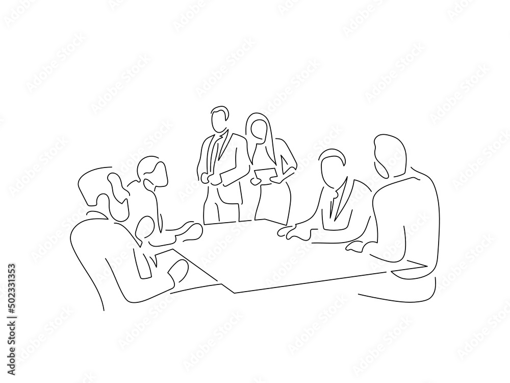 Company work team in line art drawing style. Composition of a group of business people doing their job. Black linear sketch isolated on white background. Vector illustration design. Company work team in line art drawing style. Composition of a group of business people doing their job. Black linear sketch isolated on white background. Vector illustration design.