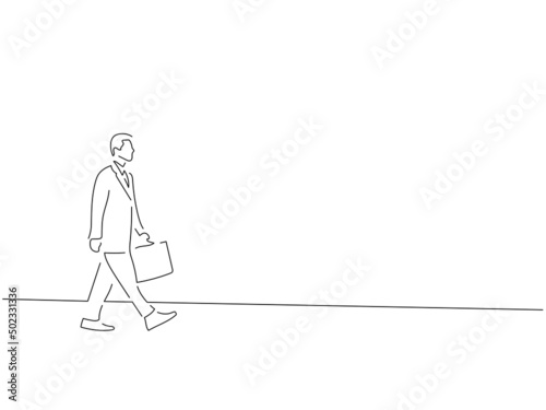 Company businessman in line art drawing style. Composition of worker man. Black linear sketch isolated on white background. Vector illustration design.