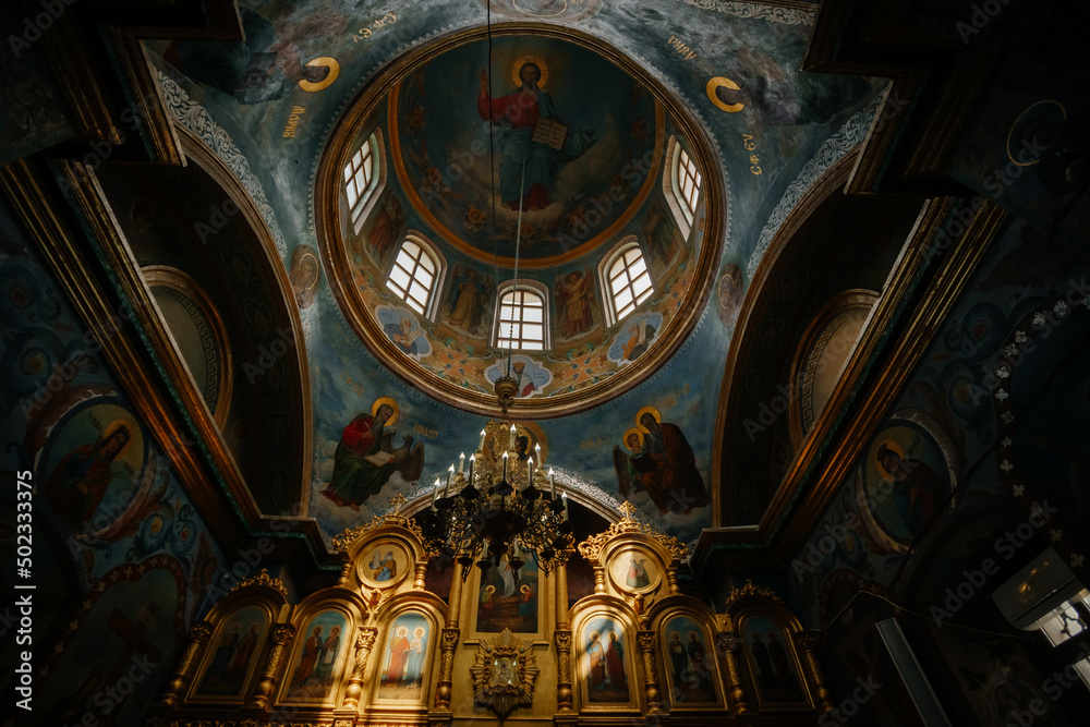 christian orthodox church interior. painted dome. High quality photo