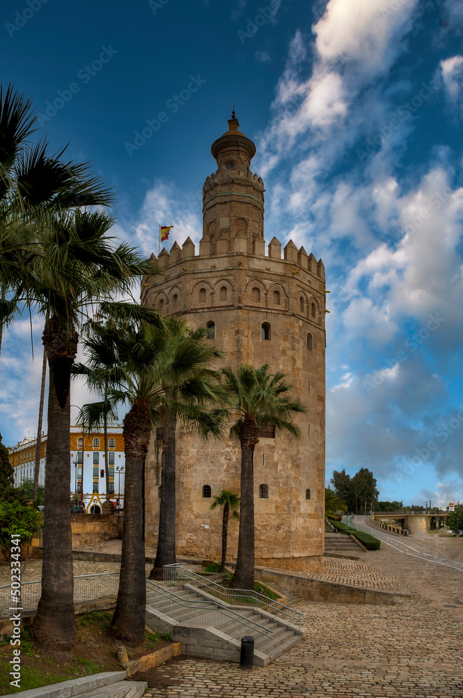 Torre del Oro on the shores of the Guadalquivir river, Seville, Spain.