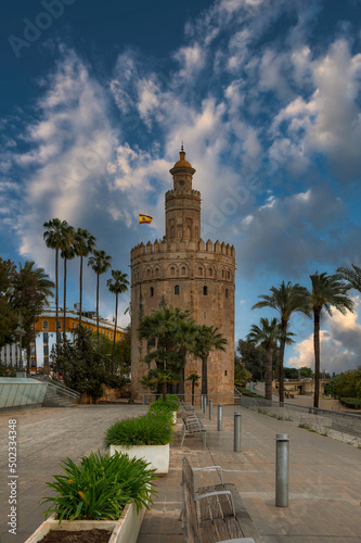 Torre del Oro on the shores of the Guadalquivir river, Seville, Spain.