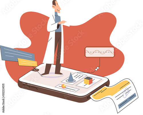 Online medical consultation and support metaphor. Online doctor. Healthcare services, Ask doctor. Tele medicine e-health service. Therapist videocalling phone screen. Diagnosis treatment of patients