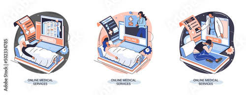 Online medical services mobile application consultation and prescription medicine professional doctor connecting and giving consultation for patient, telemedicine concept metaphor, health care program