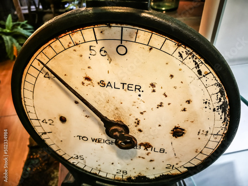 Antique salter scales in close up. photo