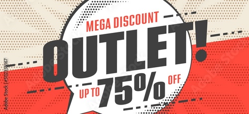Sale banner. Mega outlet discount promotion up to 75 percent price off vector illustration photo