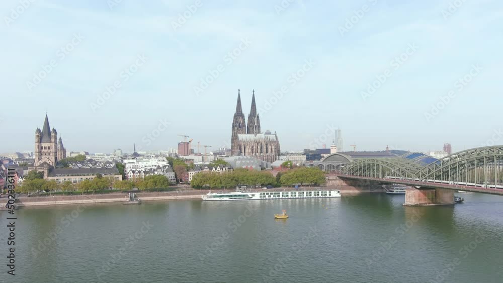 Cologne, Germany: Aerial view of city Cologne (Köln) on river Rhine, Cologne Cathedral (Kölner Dom) in historic city center - landscape panorama of Europe from above Cologne, Germany: Aerial view of city Cologne (Köln) on river Rhine, Cologne Cathedral (Kölner Dom) in historic city center - landscape panorama of Europe from above