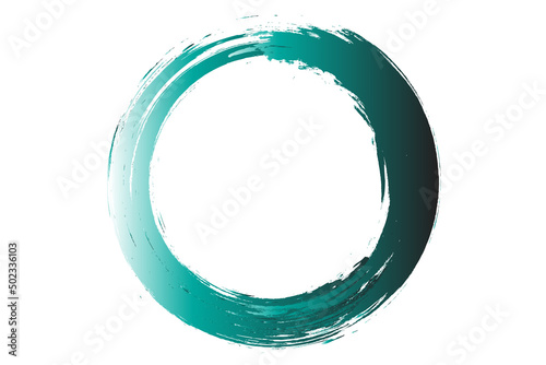 Circle brush stroke vector isolated on white background. Turquoise enso zen circle brush stroke. For stamp, seal, ink and paintbrush design template. Grunge hand drawn circle shape, vector photo
