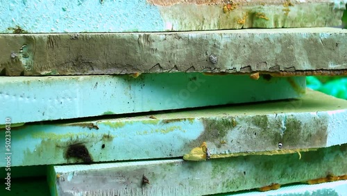 Styrofoam waste in nature. Construction site.