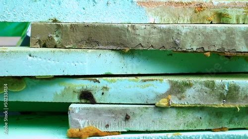 Styrofoam waste in nature. Construction site.
