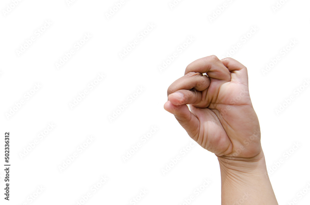 Twisted fingers hand gesture on isolated on white background. Twisted fingers hand gesture on isolated on white background.