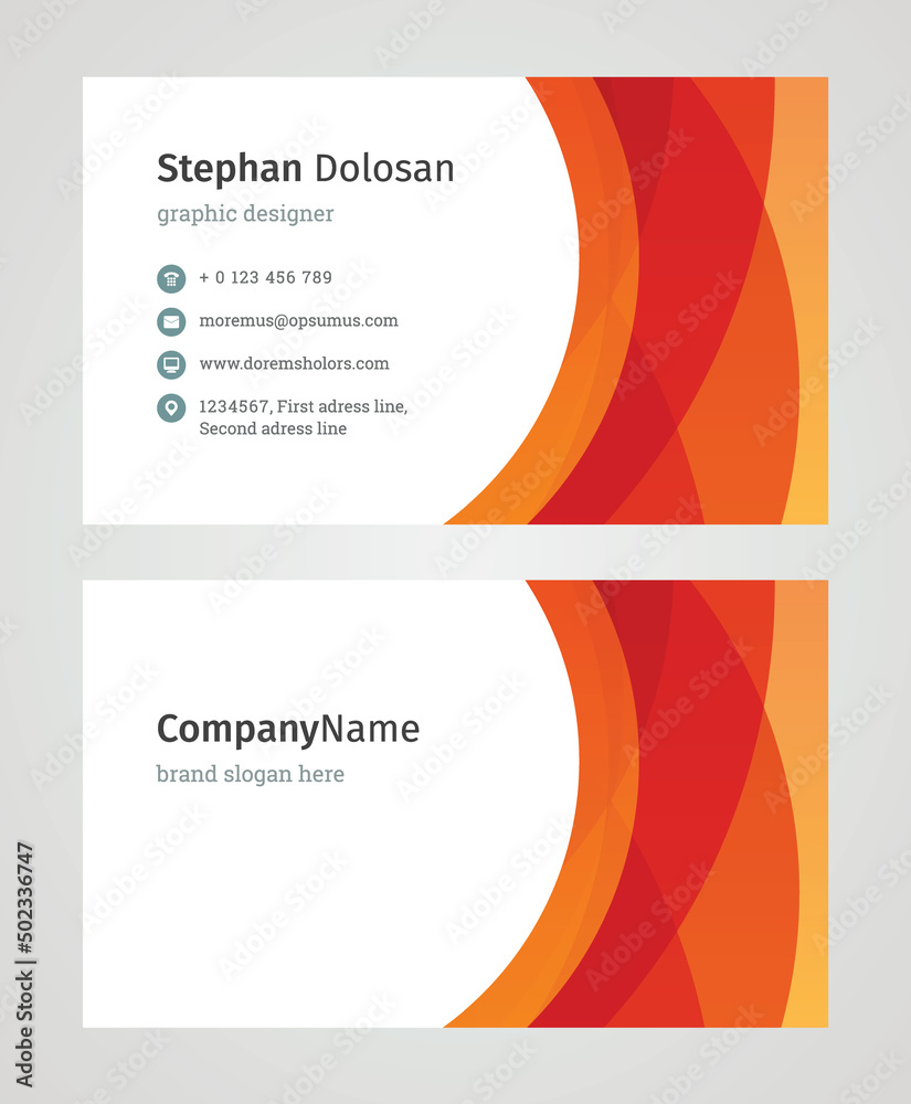 Minimalist Business Card Design Template. Modern Creative and Clean Corporate Design. Vector Illustration. Front and Back Sides with Colorful Abstract Background