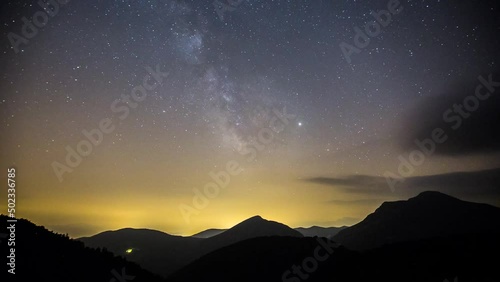 Time lapse of Milky way in Puigsacalm peak, La Garrotxa, Spain photo