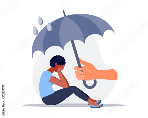 Supporting depressed crying black woman under stress and psychological support. Psychotherapy and mental issues. support and aid for people under stress and depression over online services