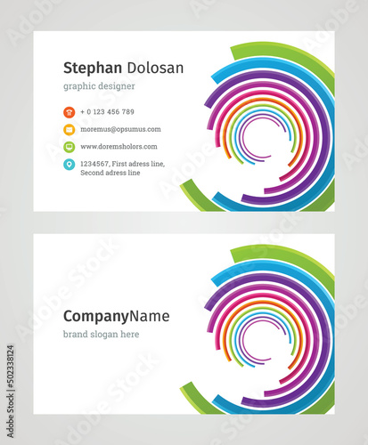 Minimalist Business Card Design Template. Modern Creative and Clean Corporate Design. Vector Illustration. Front and Back Sides with Colorful Abstract Background © Виктория Суханова