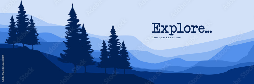 Naklejka premium sillhouette of mountain landscape flat design vector illustration good for web banner, ads banner, tourism banner, wallpaper, background template, and adventure design backdrop