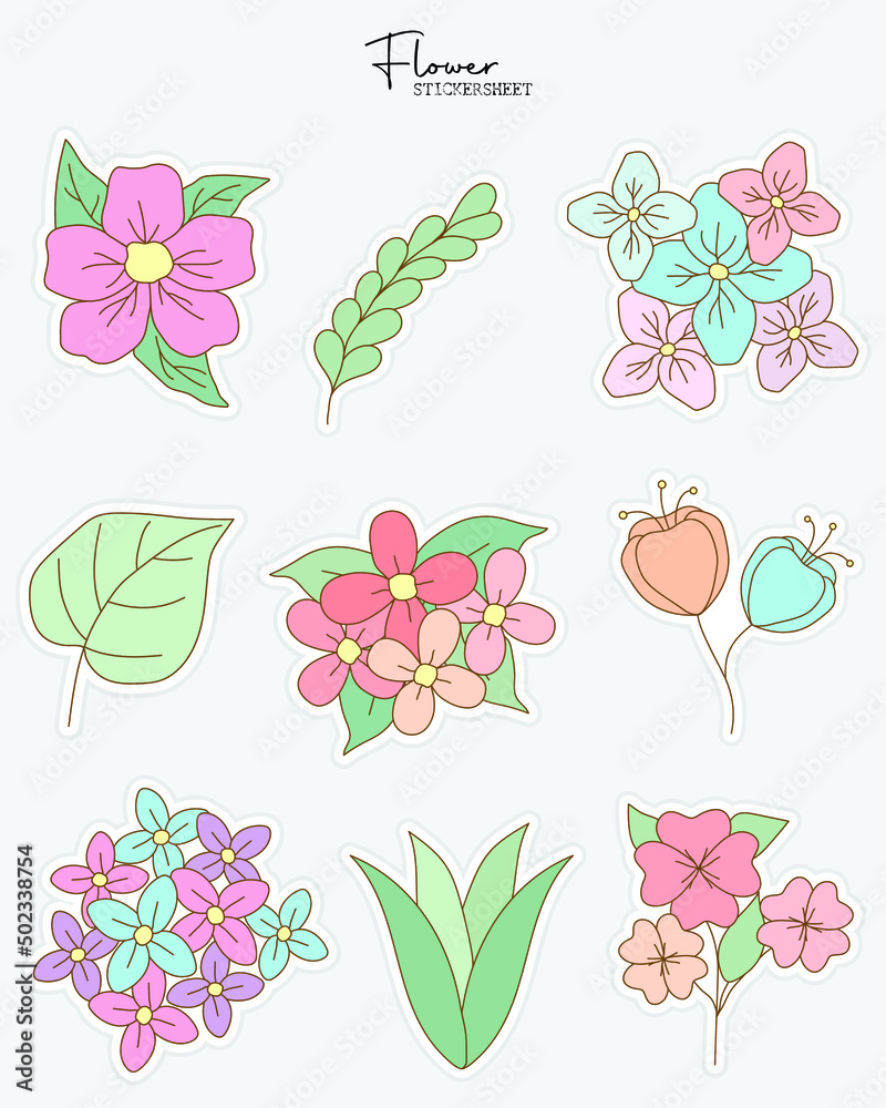 Set of minimal leaf stickers. Bullet journal stickers, planner