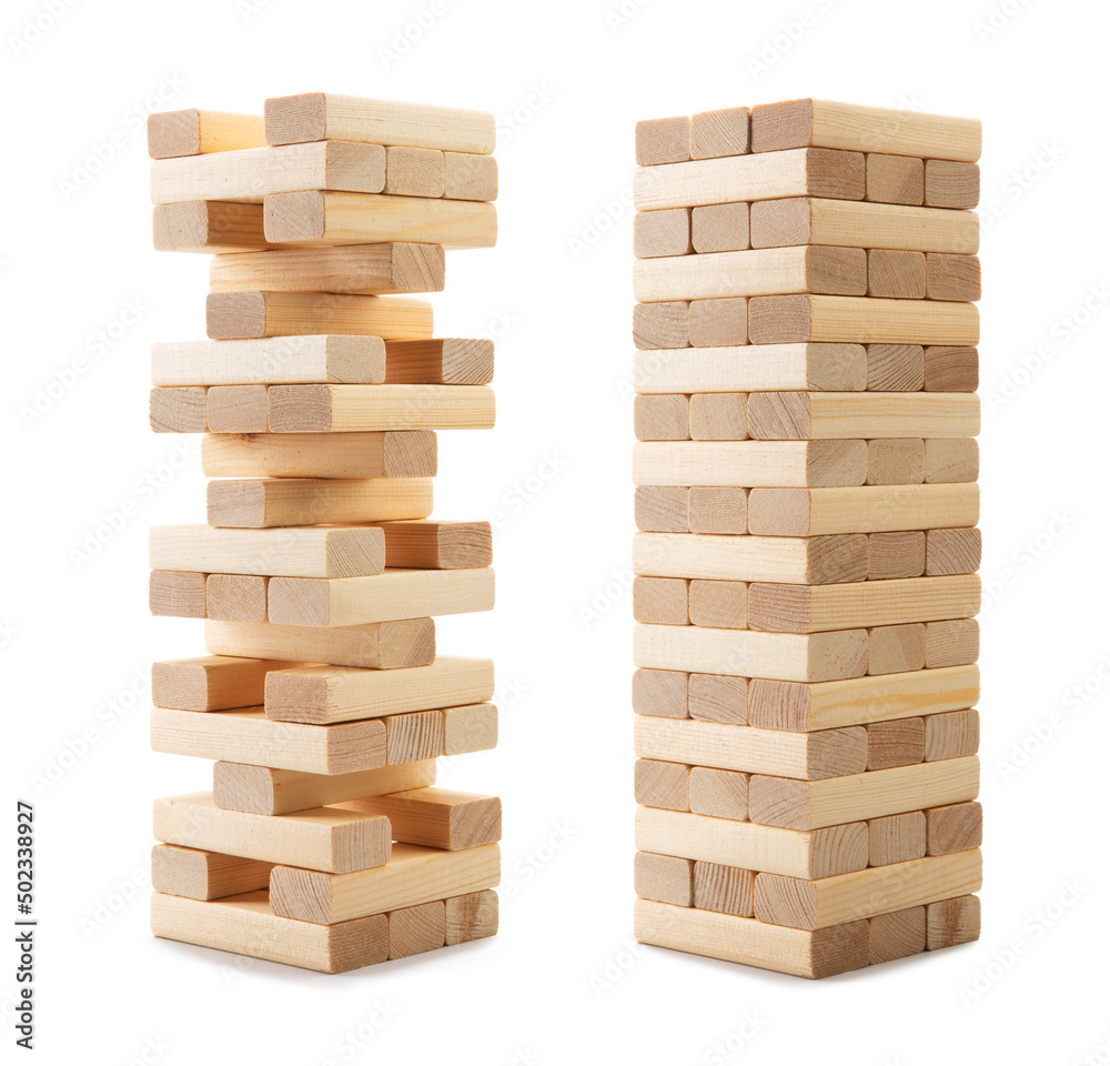 tower blocks wood game on white background. tower blocks wood game on white background.