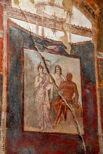 Paestum, Naples, Campania, Italy. Detail of wall fresco.