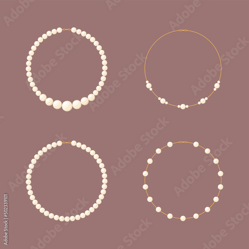 Set of pearl necklaces. Vector illustration