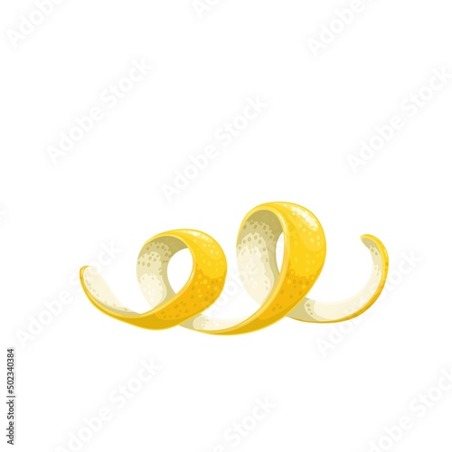 Lemon peel spiral. Vector illustration of twist yellow lemon skin.