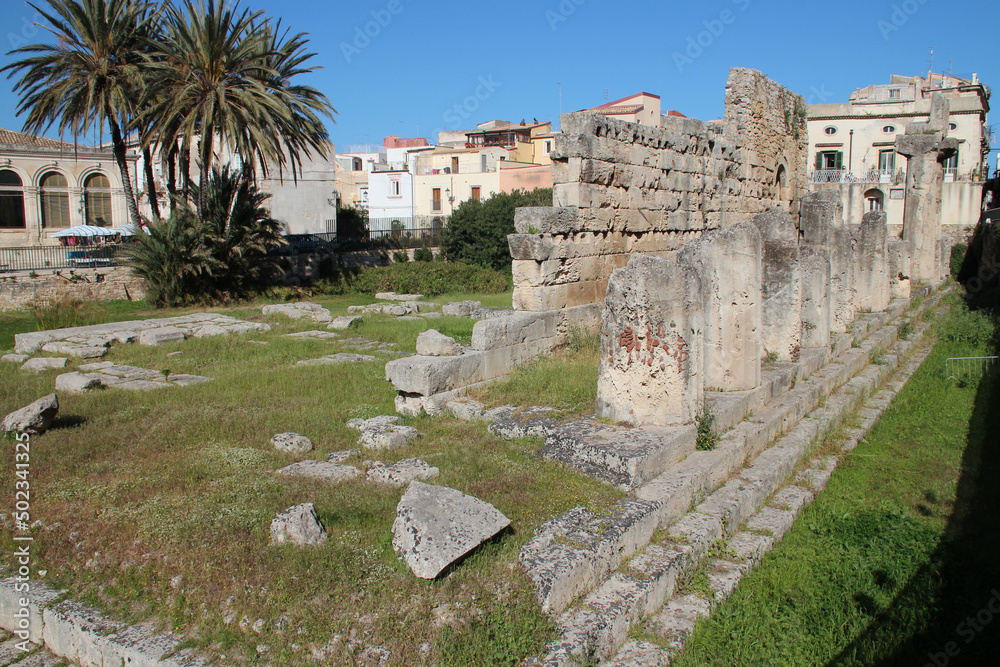 ruined antic temple (apollo) in syracusa in sicily (italy) 