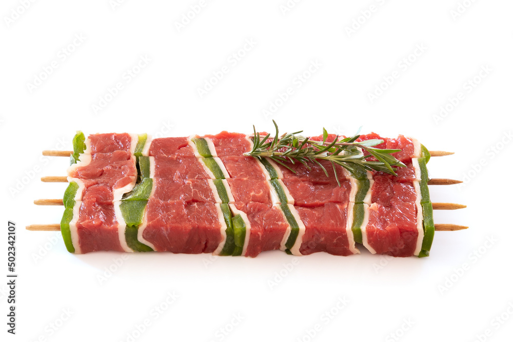 raw beef skewer isolated on a white background raw beef skewer isolated on a white background