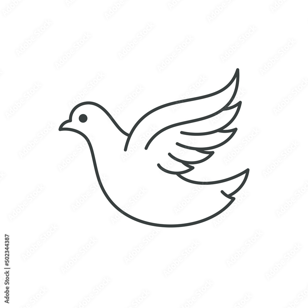Cute flying pigeon with open wings eyes and beak line black silhouette t shirt print design vector Cute flying pigeon with open wings eyes and beak line black silhouette t shirt print design vector